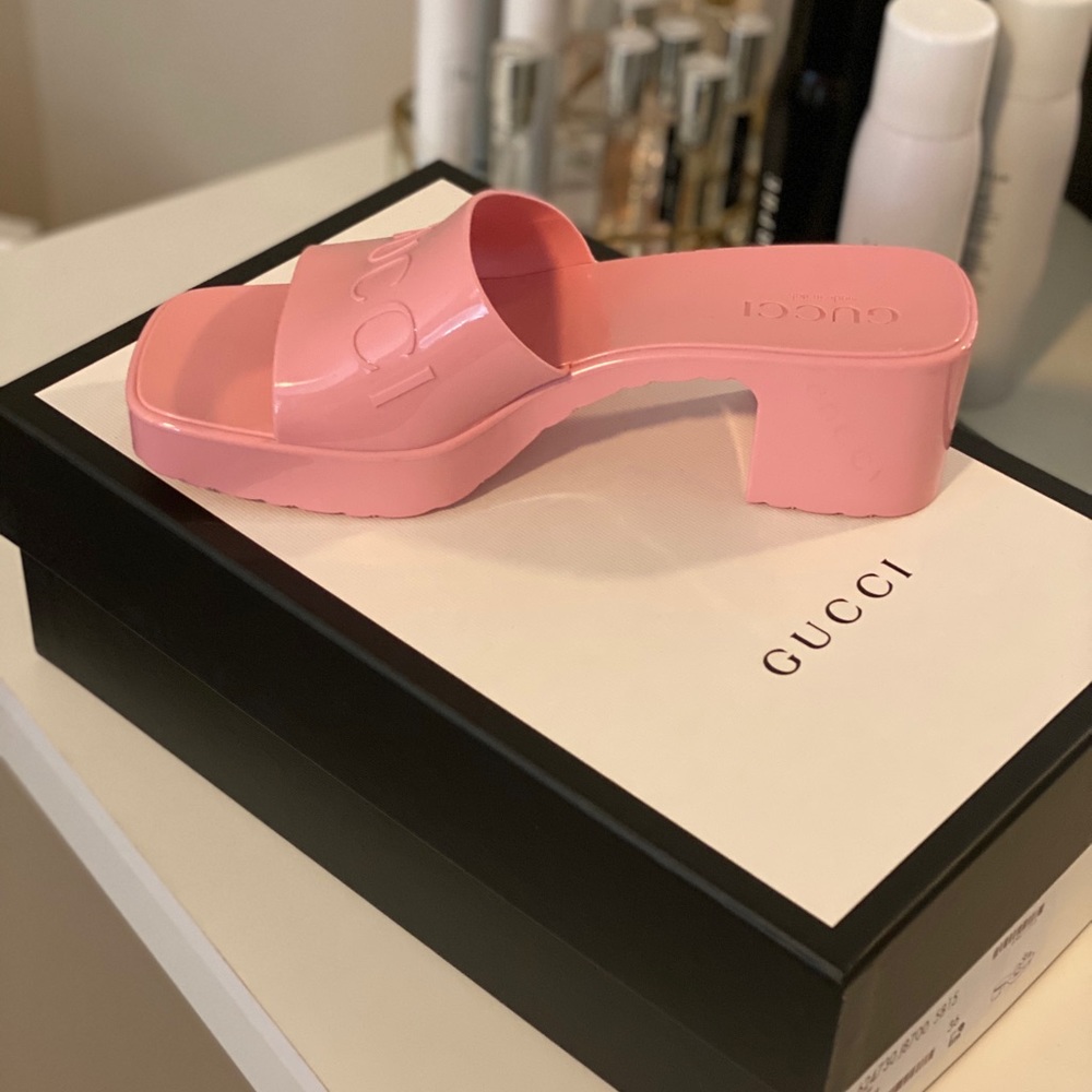 Gucci Pink Platform Slide Sandals